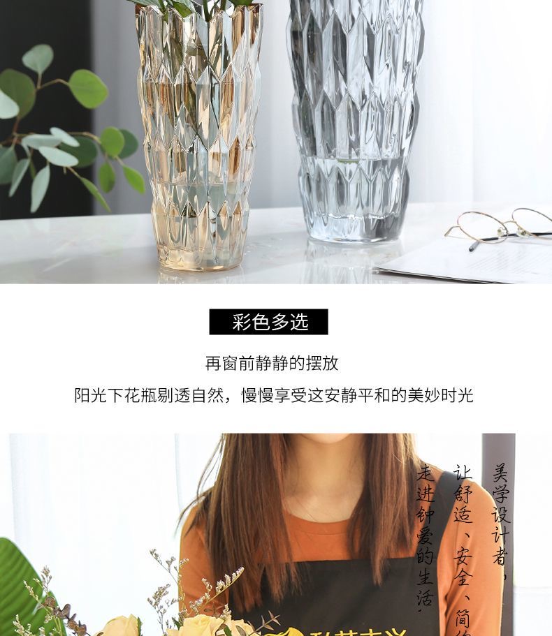 Simple thickened crystal glass vase with serrated mouth, starry sky, water-grown lily, flower arrangement, crystal glass shared vase, living room dining table, home ins decoration pic 10