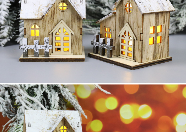 圣诞节新款装饰发光小木屋LED木质圣诞小房子圣诞节桌面摆件挂件详情6