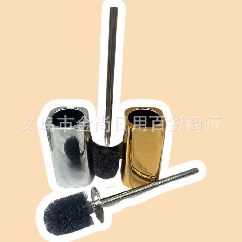 Gold-plated toilet brush for household bathroom cleaning, no blind spots, with base, bathroom long handle gold-plated set pic 9