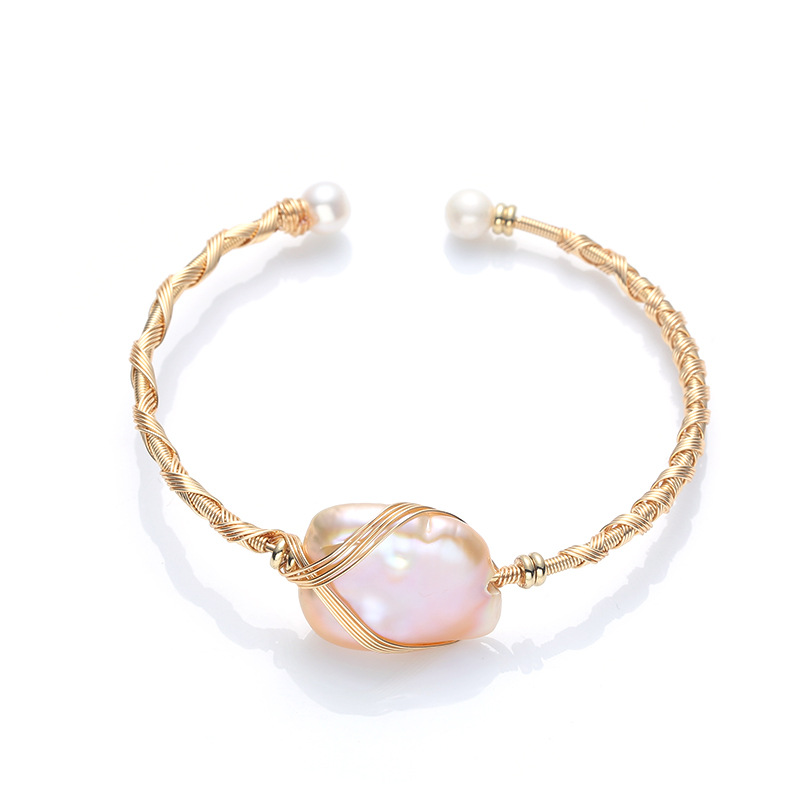 Natural freshwater pearl bracelet, 14K gold-plated, cross-wound, small square brand Baroque pearl bracelet for women pic 9