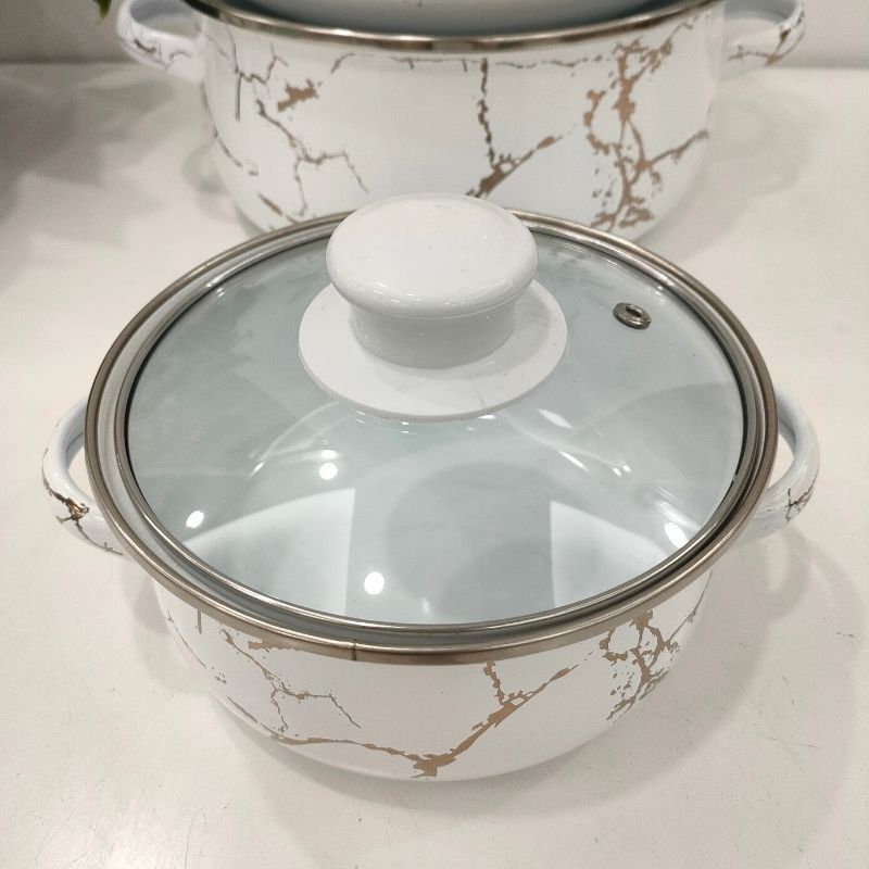 673DG white gold five-piece enamel cookware set 16-24cm cookware set pic 2