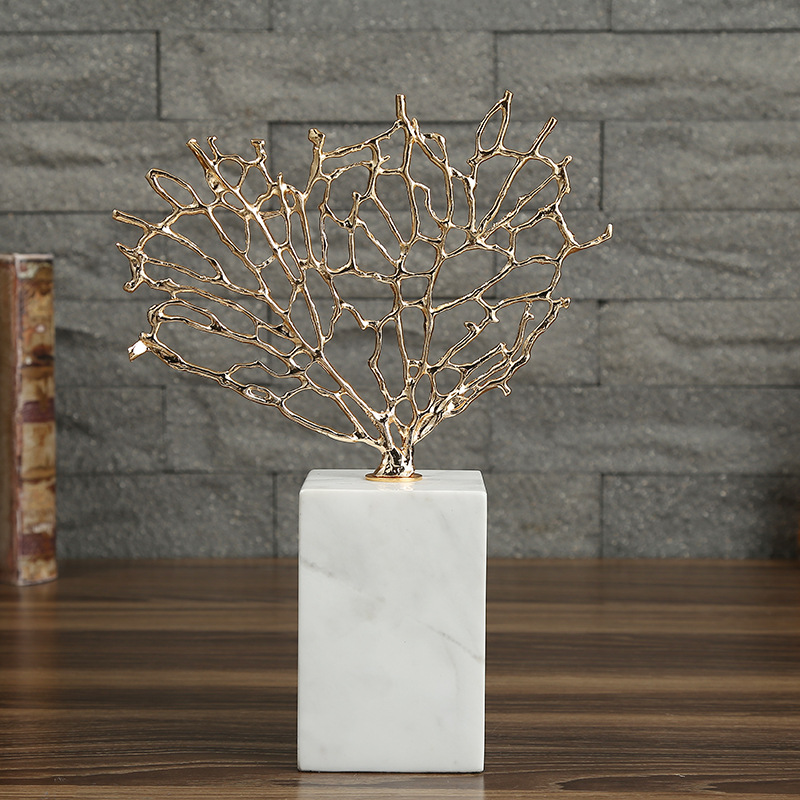 Wholesale of European-style creative metal decorative items, coral tree marble ornaments, home soft furnishings and light luxury decorative decorations pic 6