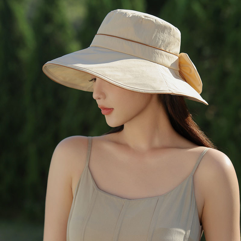 新款渔夫帽帽子女春夏女款度假遮阳帽大檐优雅蝴蝶结夏季防晒帽详情9