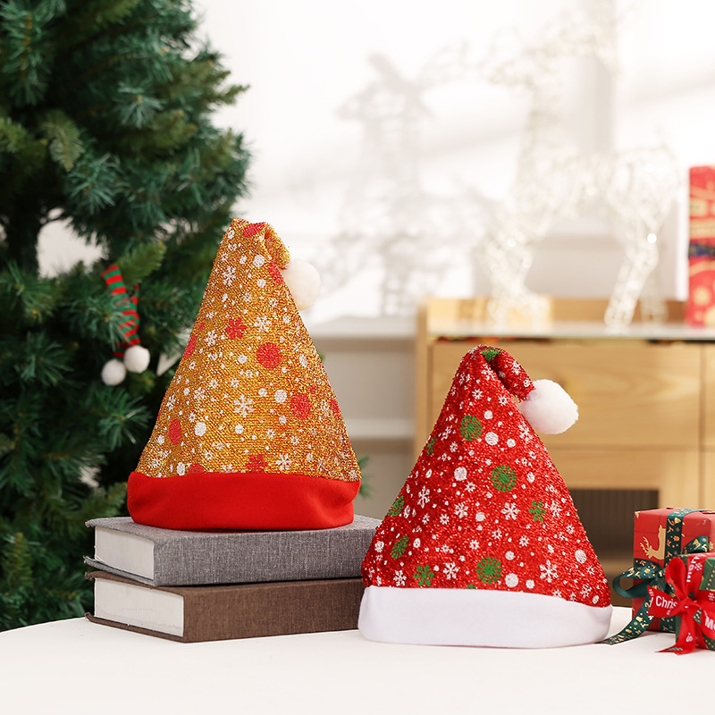 跨境圣诞节装饰圣诞帽涤纶无纺布雪花毛球帽子节日气氛小礼品批发详情1