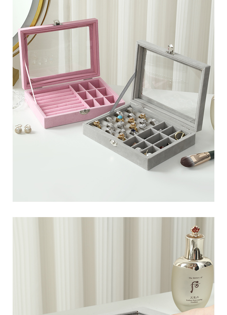 Exquisite grey jewelry storage box, velvet jewelry box, home jewelry, watch, earrings and ring packaging box pic 22
