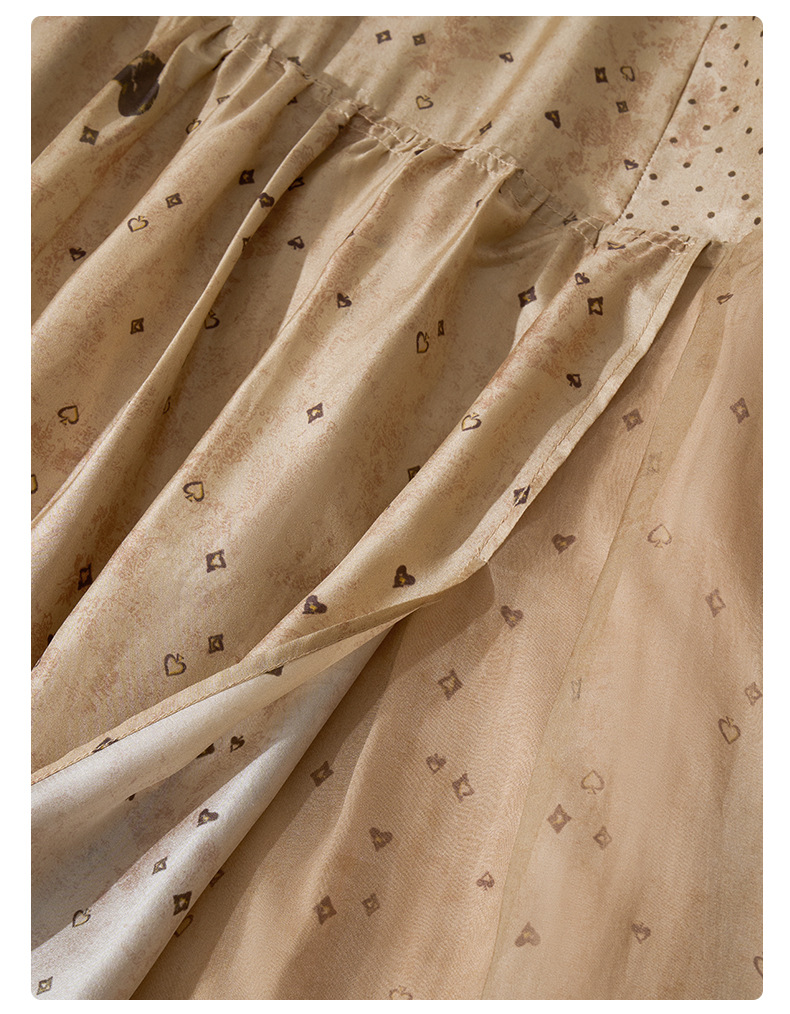 荣太设计师定染黑桃印花真丝连衣裙女拼接欧根纱桑蚕丝裙子系带详情38