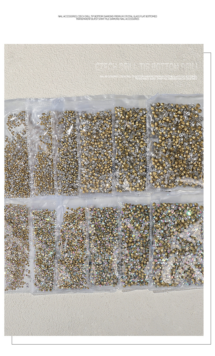 Wholesale of 1,440 Czech diamond pointed-bottom nail art pieces, pile diamond filling, glass transparent water diamond nail art accessories pic 6