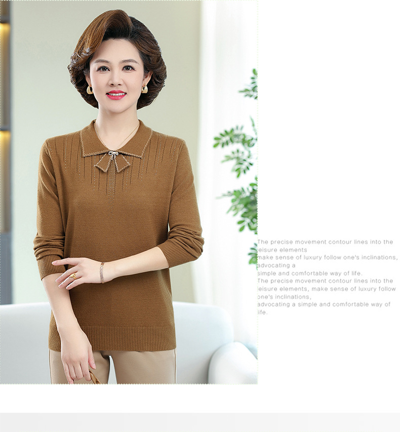 New autumn collection for middle-aged and elderly mothers: Solid color loose knitted pullover sweater with a baby collar for women. 2023 casual mom wear pic 31