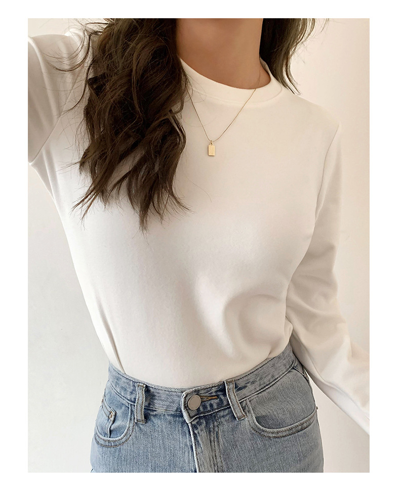 A German velvet semi-high-neck white base layer for women, paired with a stylish, thickened, brushed, and form-fitting mid-neck base layer for autumn and winter pic 1