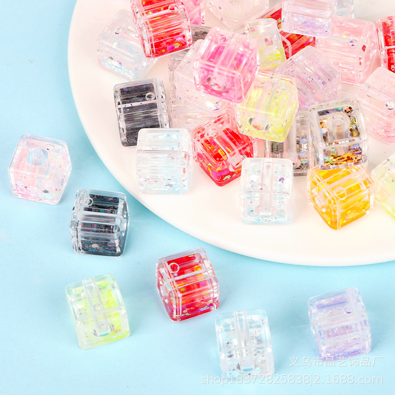 Acrylic transparent straight-hole square pendant, luminous flowing sand perforated diy bracelet, mobile phone chain accessory material pic 4