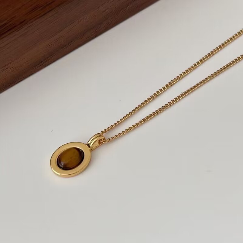 WYK虎眼石黑玛瑙母贝吊坠项链女彩色串珠毛衣链叠戴美拉德锁骨链详情4