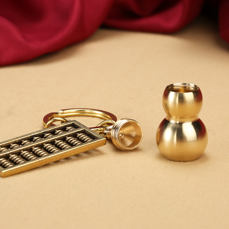 Wholesale of brass open-lid hollow copper gourd keychains, brass abacus keychains, small pendants pic 5