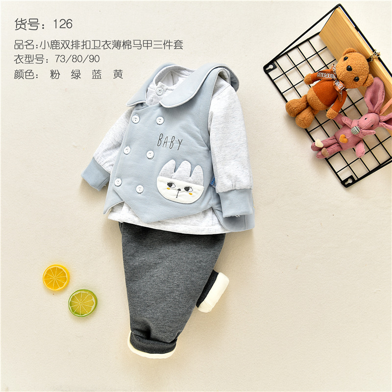 New infant and toddler thin cotton vest three-piece set, thin cotton outwear, baby cotton jacket plus cotton outer vest three-piece set pic 12