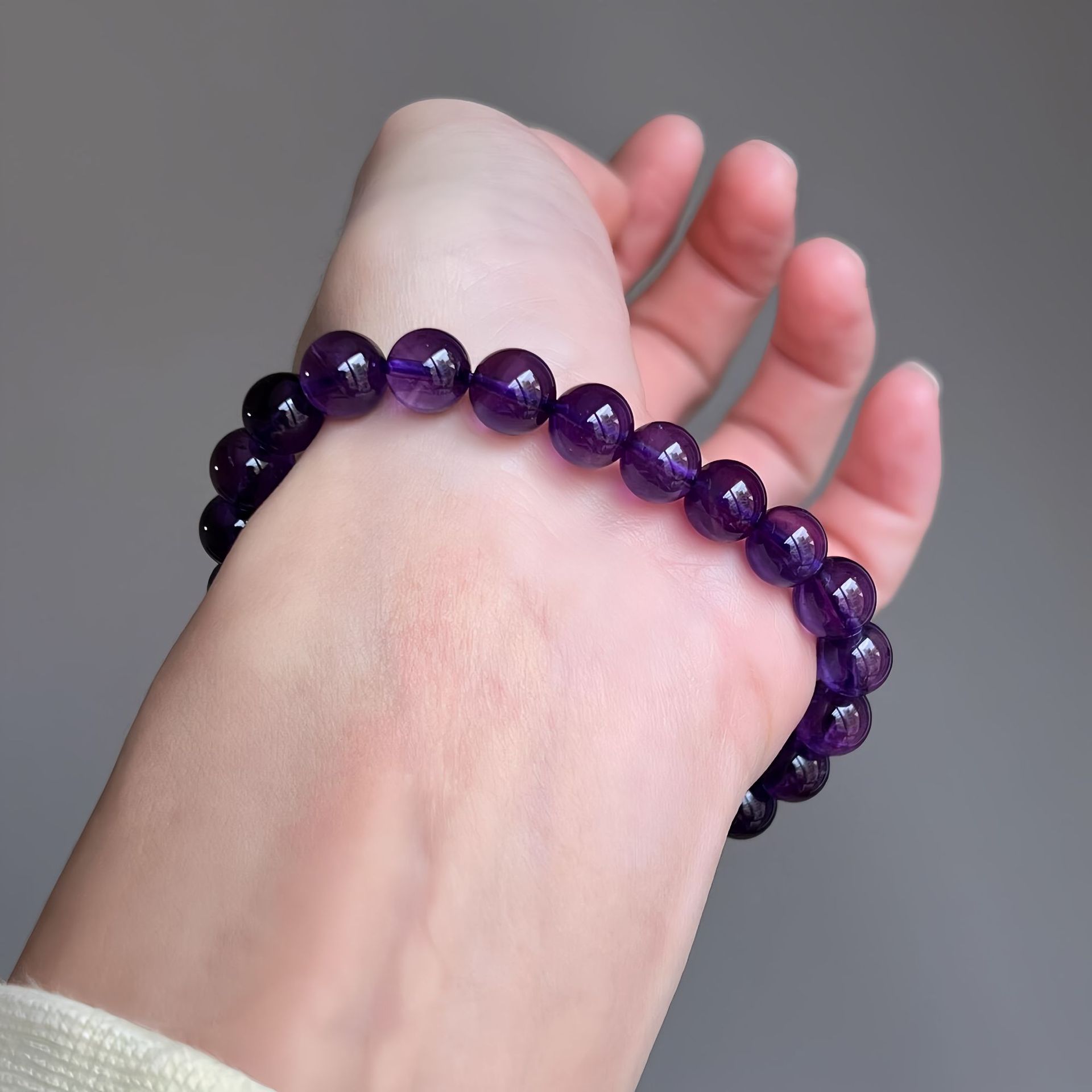 实物图特级帝王紫透体天然紫水晶手串乌拉圭冰种紫水晶手链少女款详情7