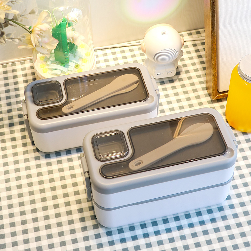 轻食沙拉餐盒跨境饭盒密封创意时尚便当盒带酱料盒配餐具双层分格详情13