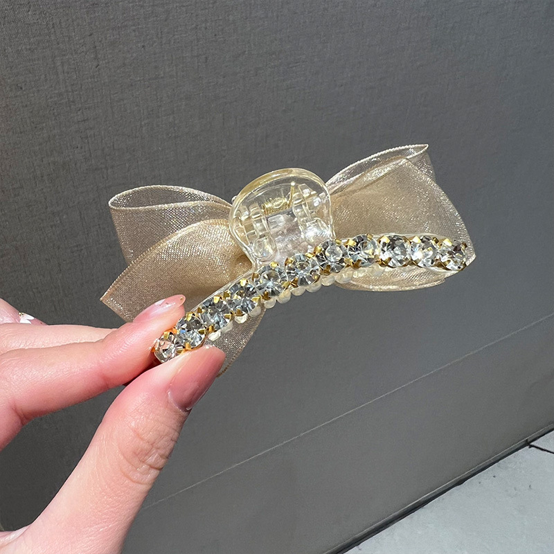 2023 Summer New AB double-sided diamond bow clip high ponytail mesh shark clip back head hair accessory pic 6