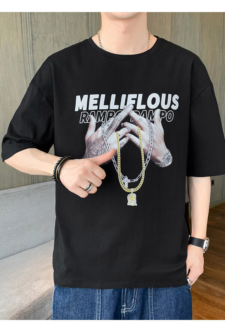 短袖t恤男士夏季潮流休闲半袖体恤宽松打底衫内搭印花潮牌男装详情14