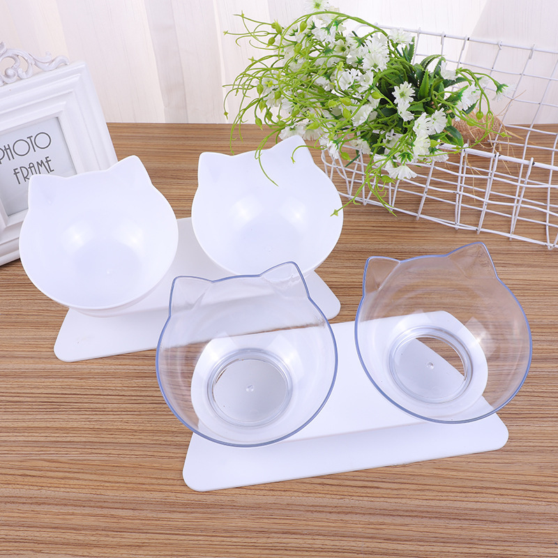 Internet-famous cat head double bowl food-grade PC tilted neck guard cat bowl, detachable and easy-to-clean pet bowl, pet feeding product pic 2