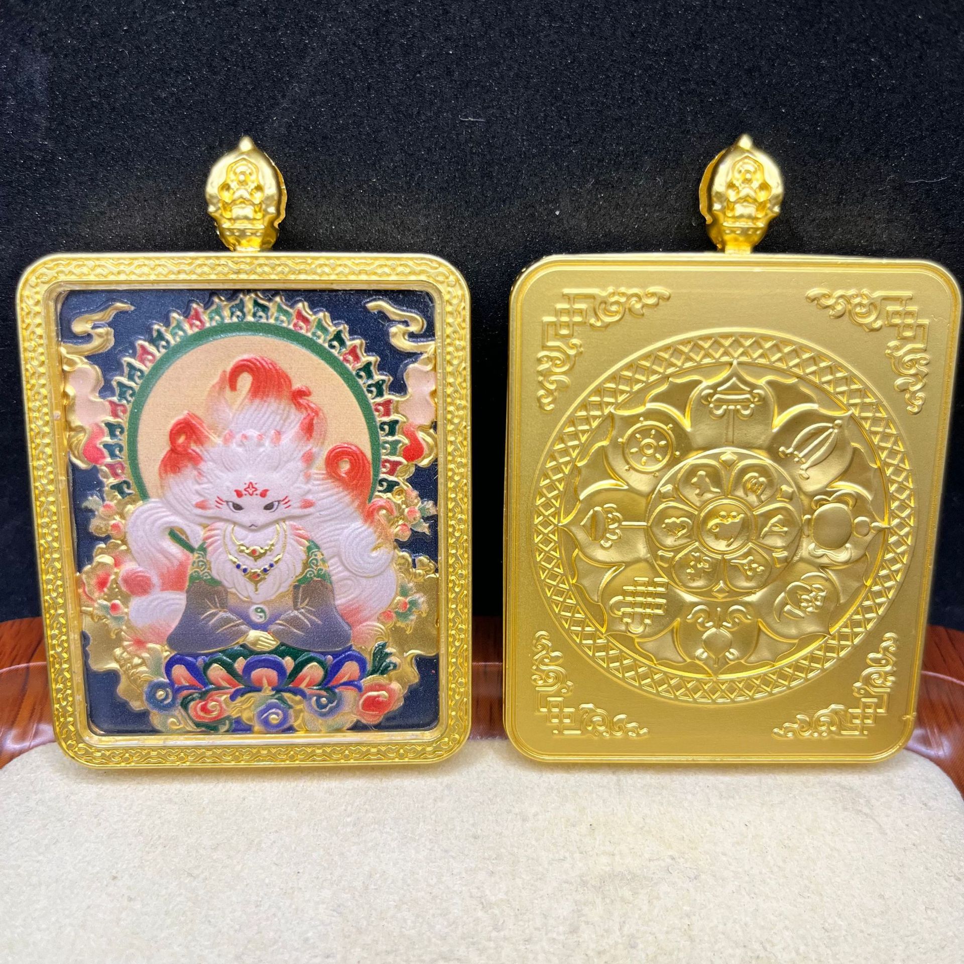 单面藏式浮雕合金唐卡文殊普贤本命佛随身佛牌黄财神吊坠详情14
