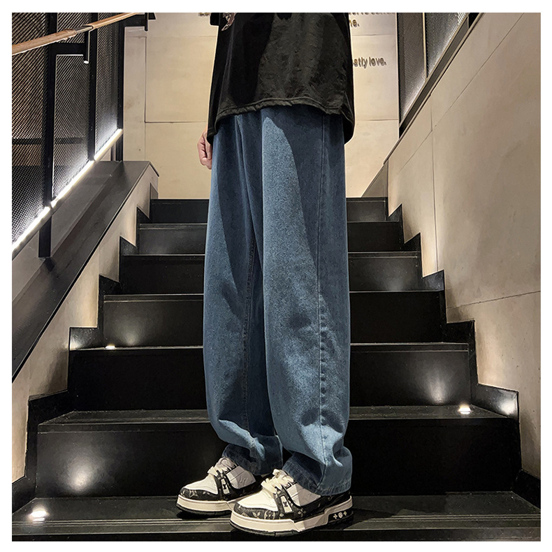 黑灰色男款春季牛仔裤港风cec宽松阔腿裤潮牌复古直筒休闲长裤子详情9