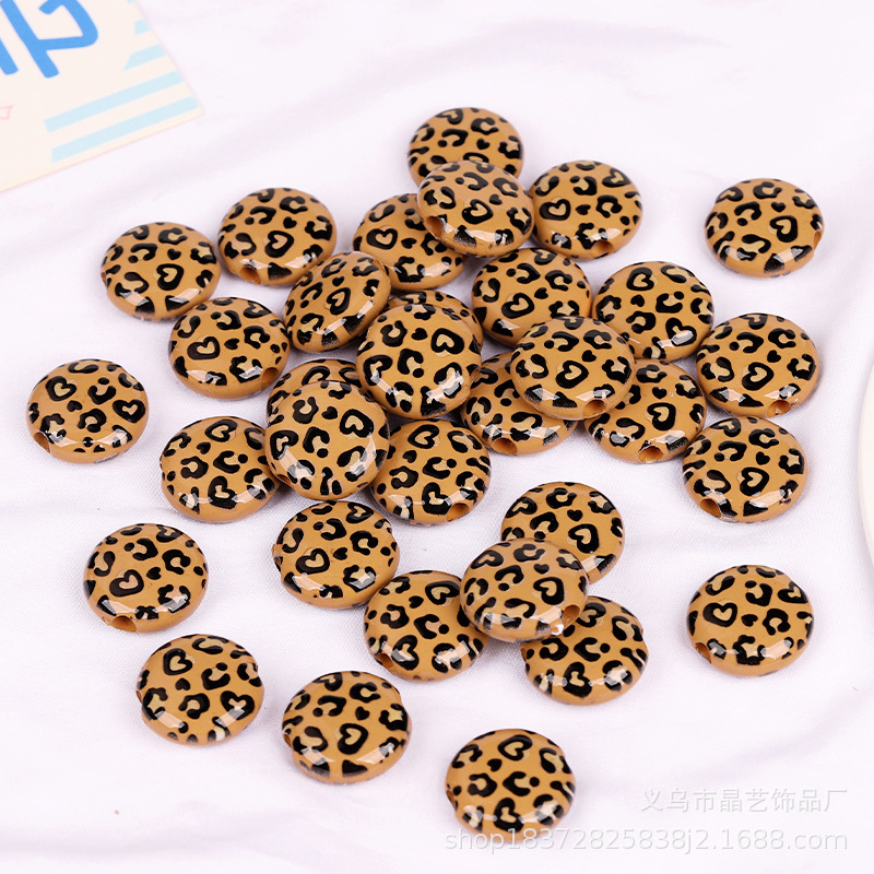Retro and versatile flat round leopard print beaded perforated diy bracelet, necklace, head rope, shoe buckle accessory, resin accessory beads pic 3