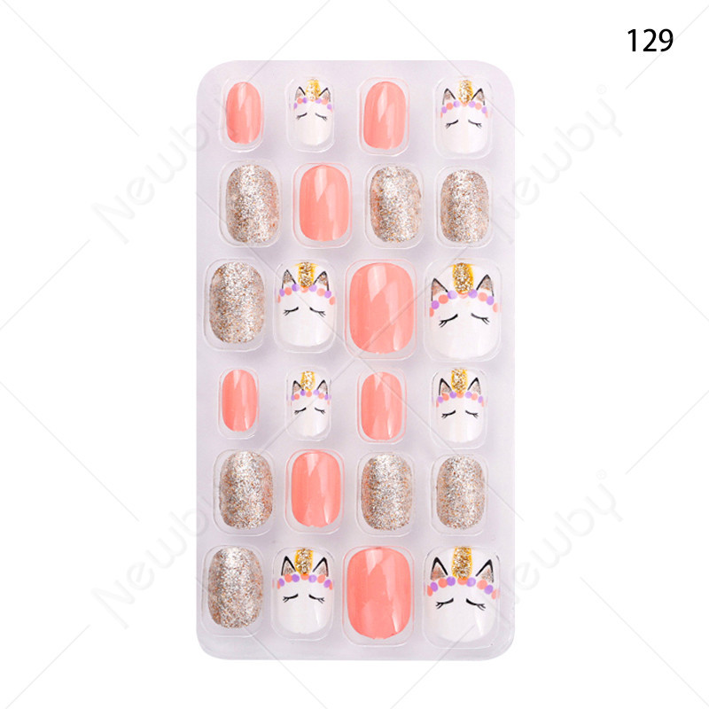 Finished nail sheets for children, 24 pieces of nail patches, cartoon Christmas fake nails, detachable nail stickers with adhesive backing pic 21