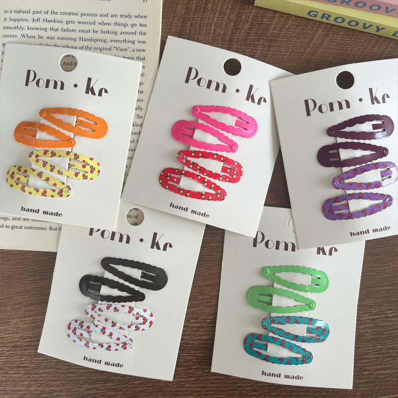 新款可爱波浪漆光水果印花bb夹儿童百搭糖果色刘海夹侧边夹发卡详情6