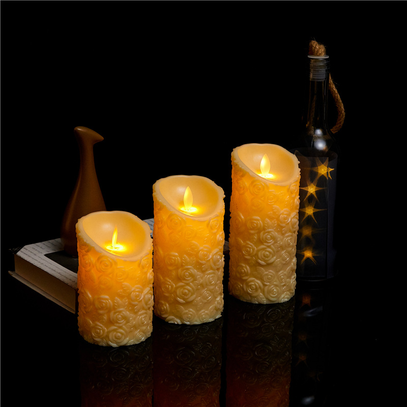 Tearful swaying simulation led electronic candle lamp for home and wedding decoration, romantic electronic candle with rose pattern pic 2