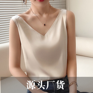 夏季女装上衣新款短袖女式冰丝针织T恤女V领t恤拼色宽松一件代发详情5