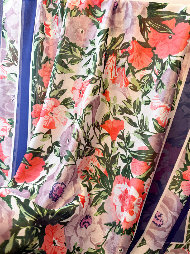 韩版薄款印花仿真丝丽锦缎防晒多彩花卉丝巾长巾披肩百搭头巾围巾详情17