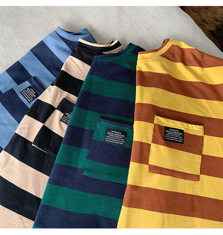 Cross-border striped T-shirt for women 21 New striped long-sleeved T-shirt for women on Instagram Harajuku loose Korean-style top in stock pic 13