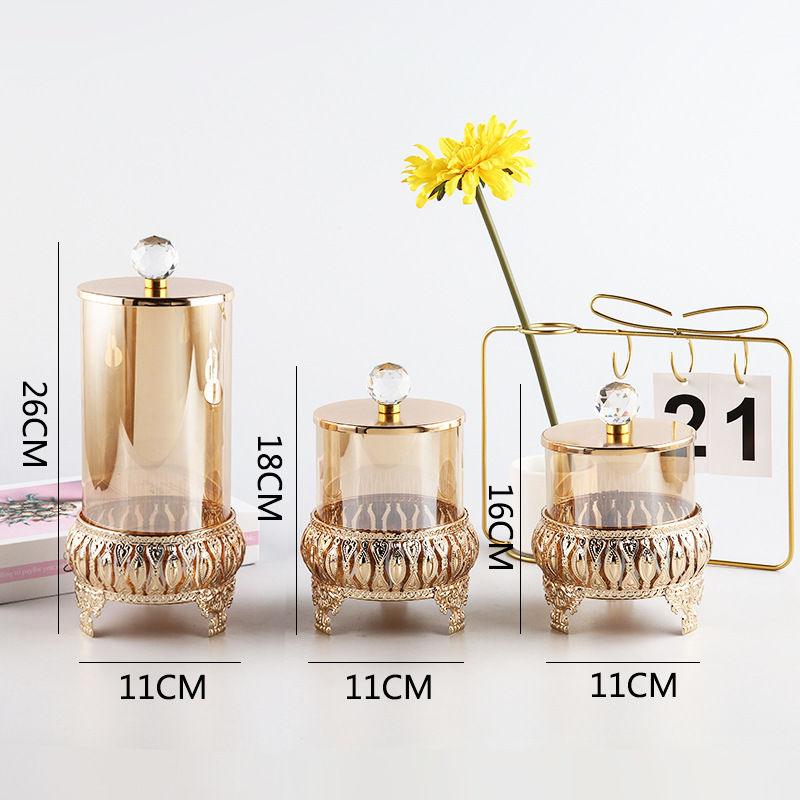 欧式琥珀玻璃糖缸糖果罐零食罐子储物罐糖果盅婚庆果斗调味罐带盖详情3