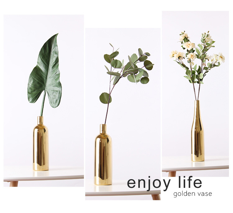 中国义乌小商品城北欧风陶瓷金色花瓶电镀工艺品装饰摆件三件套软装家居装饰详情3