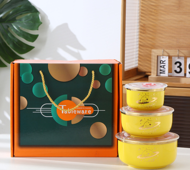 Three-piece ceramic fresh-keeping bowl set pic 8