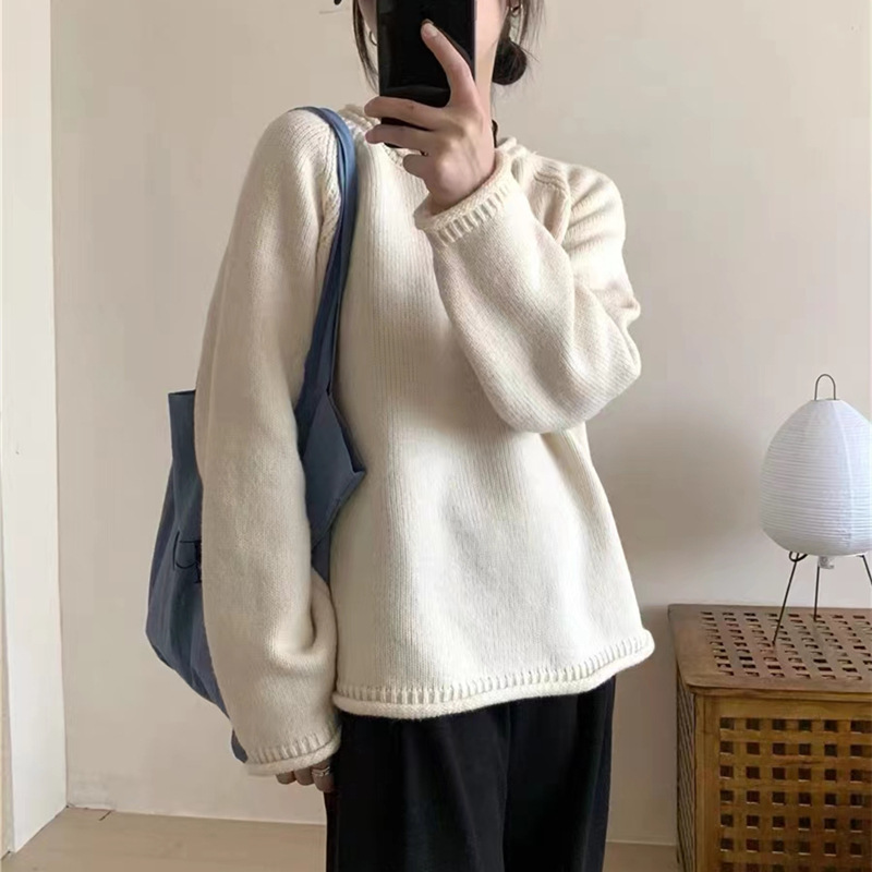 Korean-style puffed solid color pullover sweater for women, gentle and loose knitted top, versatile, laid-back style, fashionable and soft sweater pic 20