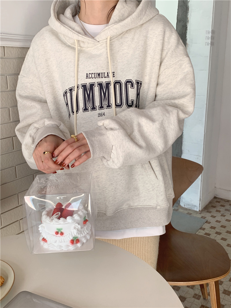 Letter-printed pullover with fleece hooded sweatshirt for women 2023 autumn/Winter new style Korean loose and versatile long-sleeved top pic 22
