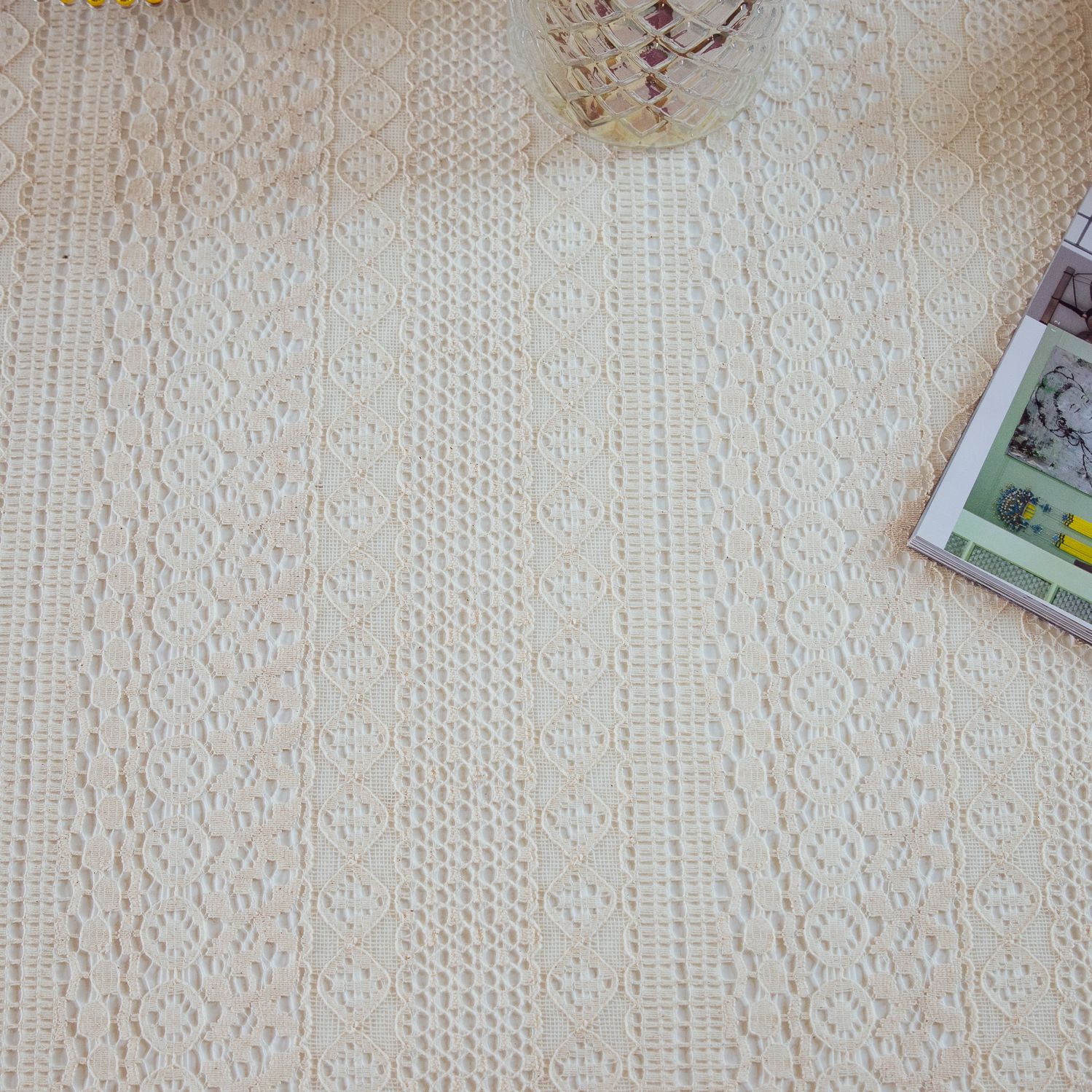 National trend retro hollowed-out lace cover fabric, ins style rectangular white country tablecloth, round table and small round tablecloth pic 14