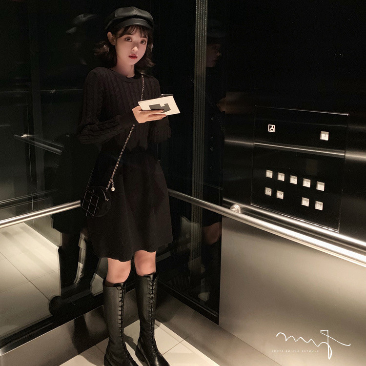 麻花拼接秋冬季连衣裙女高腰显瘦针织裙子现货批发新款女装详情18