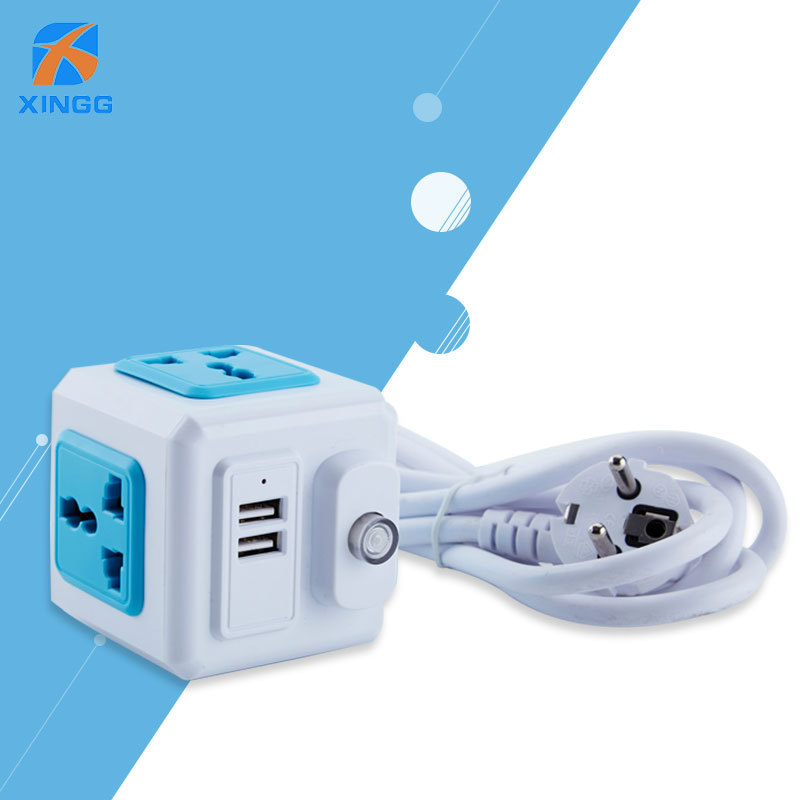 European standard power strip, Magic cube socket, dual USB2.1A, European power strip, European, Russian, British, Indian pic 2