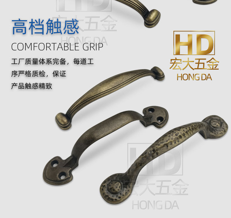 中式大门把手复古抽屉拉手单孔老式简约实心拉环高档原木铜把手详情8