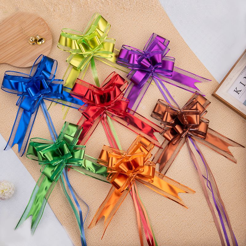 跨境18mm金葱手拉花单色磨砂水晶抽花蝴蝶结手拉花礼品包装包邮详情13