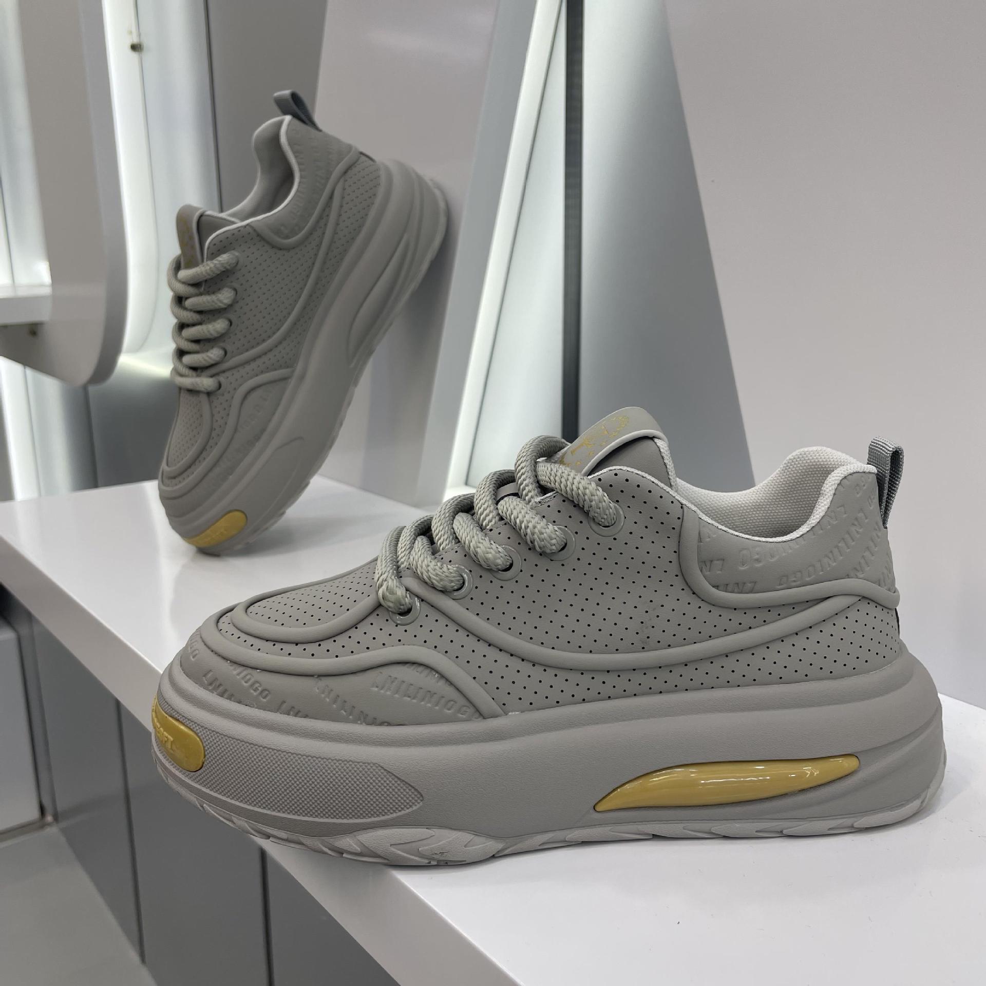 秋季新款男鞋系带低帮跑步鞋潮流鞋子增高印花时尚透气老爹鞋软底详情12