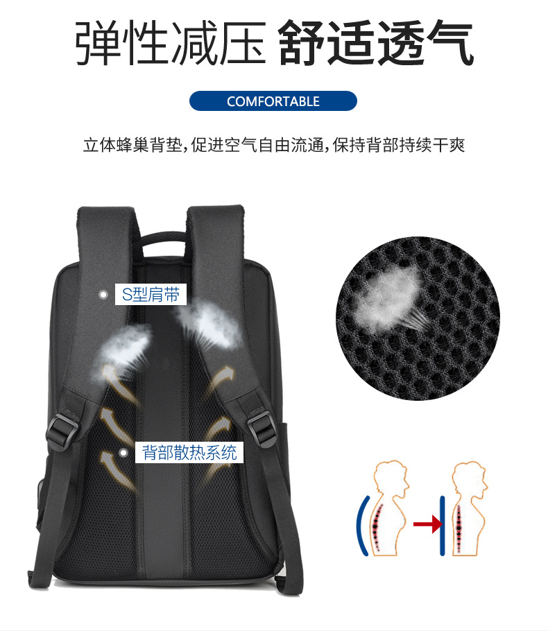 商务防水双肩包男士时尚背包多功能电脑包通勤踏青大容量双肩背包详情10