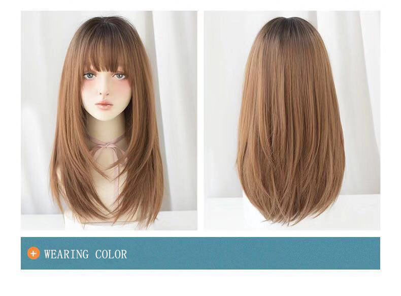 Natural long straight hair, air bangs wig, fluffy and popular online hair wig, 26-inch synthetic wig pic 4