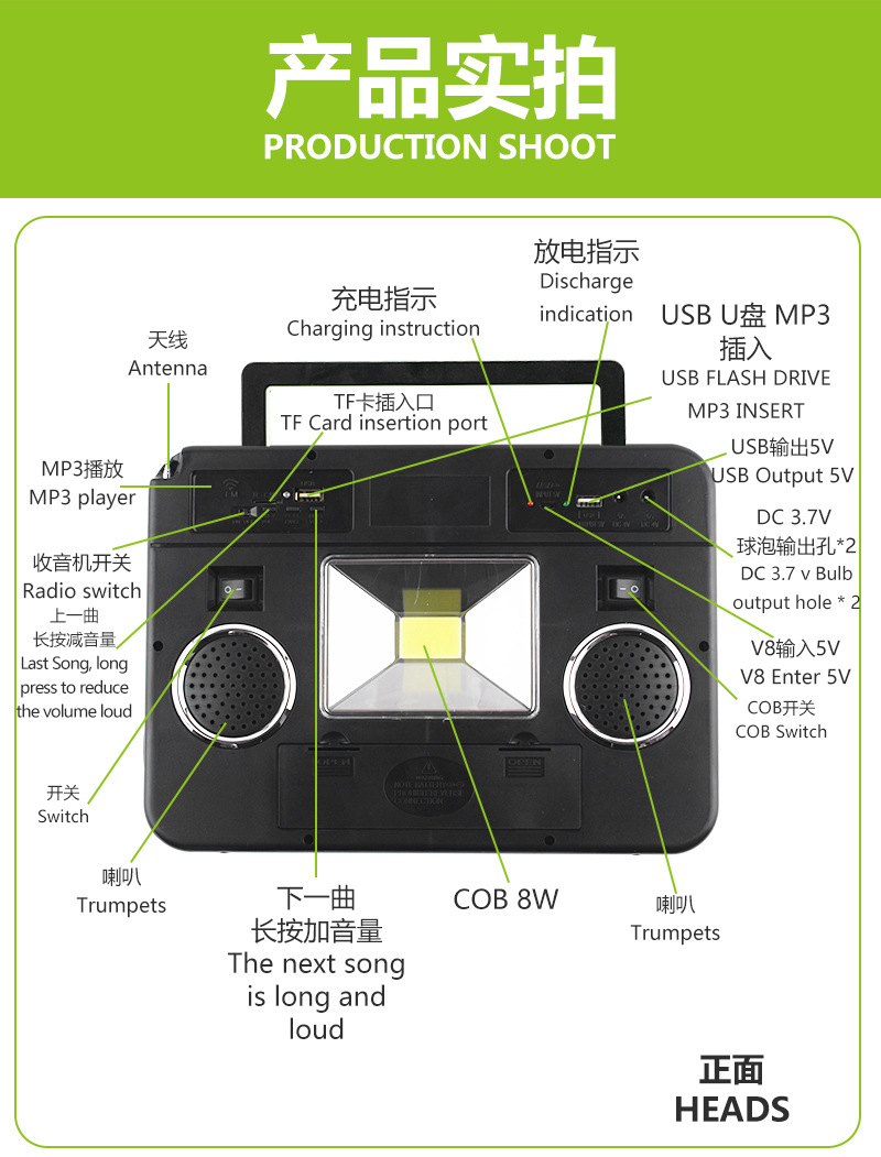 厂家供应 太阳能手提灯带收音机有天线 可USB充电 太阳能小系统详情2