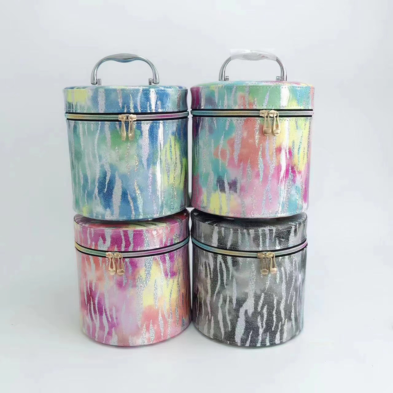 化妆包时尚扎染亮面PU皮防泼水手提化妆箱大容量休闲洋气收纳包详情11