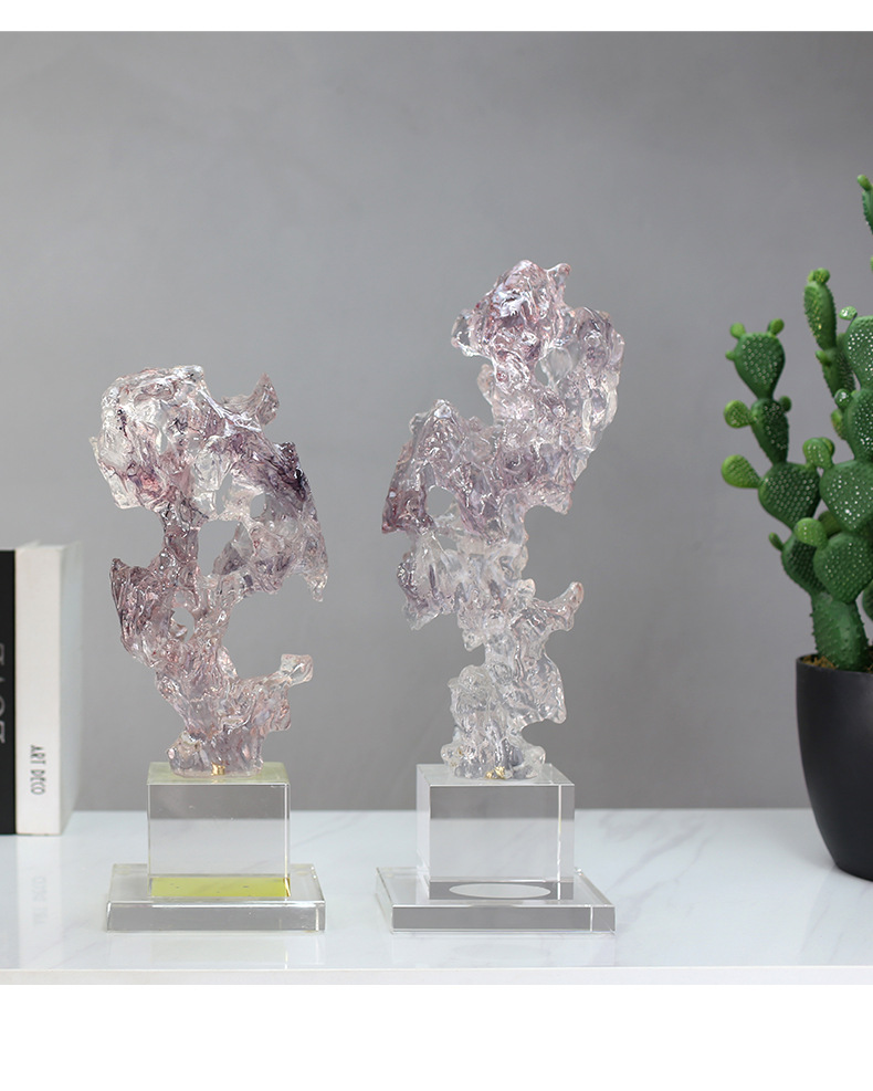 New Chinese-style creative transparent resin sculpture for the entrance, TV cabinet, study, and abstract imitation crystal art display stand pic 28