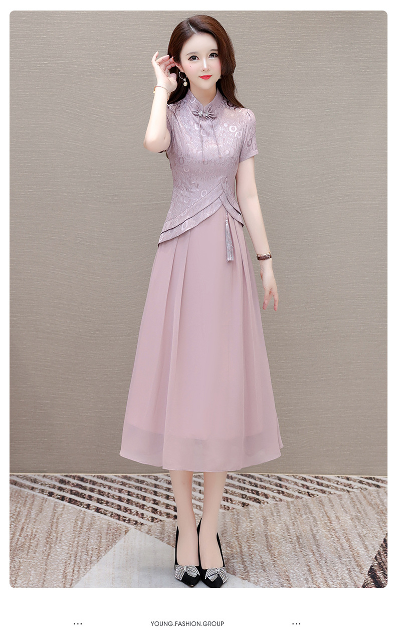 气质时尚印花连衣裙女夏季2024年新款修身洋气女装改良旗袍裙子潮详情16