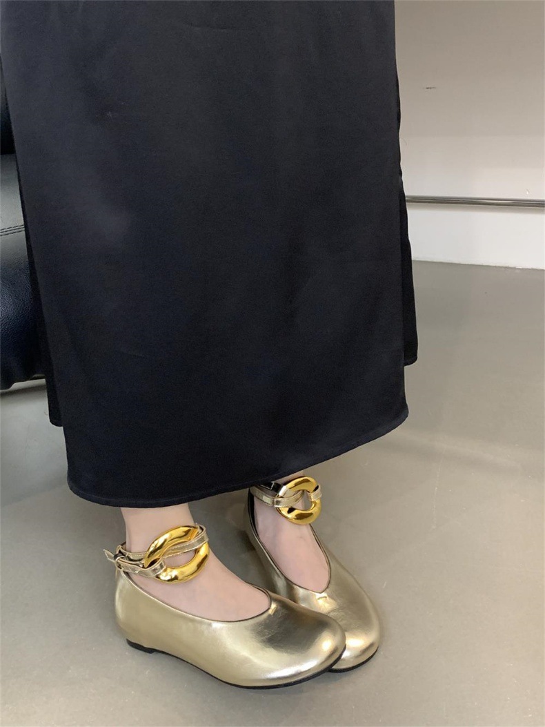 法式复古金色小皮鞋女2024新款脚腕扣带豆豆鞋春夏秋季玛丽珍单鞋详情5