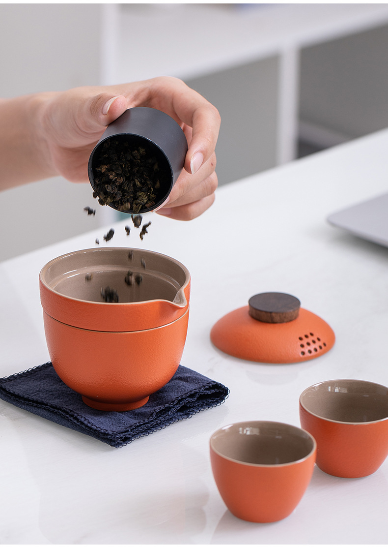 Travel tea set, quick guest cup, one pot, three cups, portable covered bowl, small set, outdoor kung fu set, tea brewing advertising gift pic 12